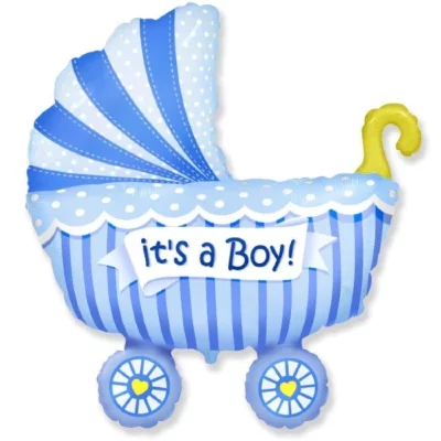 Шар фигура "Коляска голубая It's a boy"