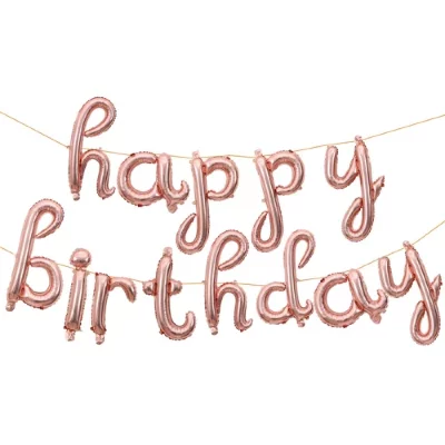 Буквы, мини-надпись "Happy Birthday" (курсив), розовое золото
