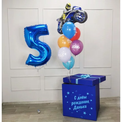 Коробка-сюрприз с шарами "Мотоцикл. День Рождения"
