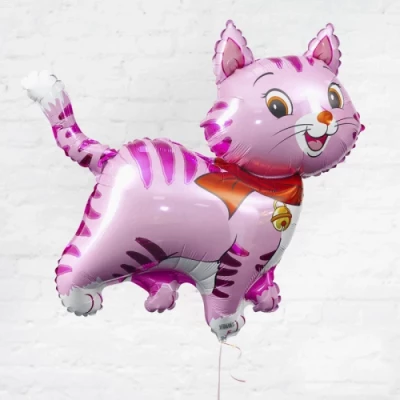 Шар фигура "Котенок с шарфом", розовая