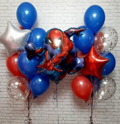 Фонтан из воздушных шаров с фигурой Человек-паук