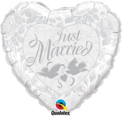 Шар сердце "Just Married", серебро