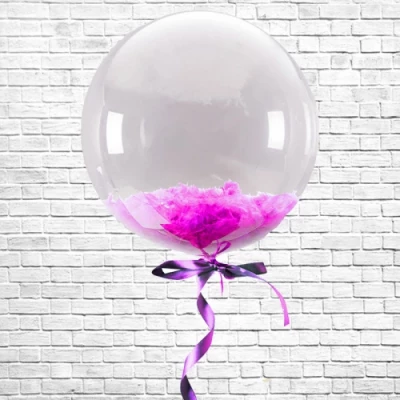 Шар BUBBLE с перьями, фуксия