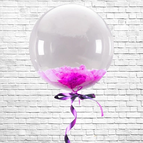 Шар BUBBLE с перьями, фуксия