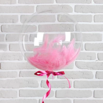 Шар BUBBLE с розовыми перьями