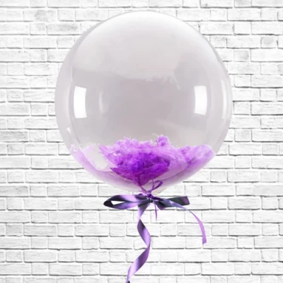 Шар BUBBLE с фиолетовыми перьями