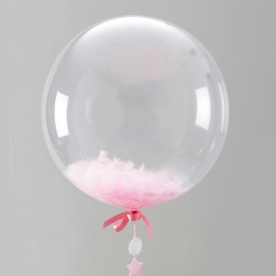 Воздушный шар Баблс (Deco Bubble) с светло-розовыми перьями 56 см