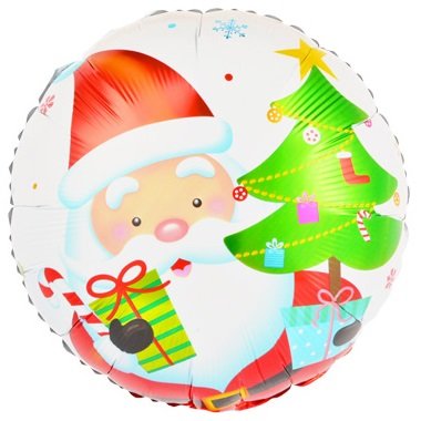 Фольгированный шар (18»/46 см) Круг, Дед Мороз с подарками