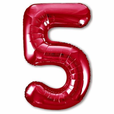 Фольгированная цифра 5, цвет красный 40″/102 см