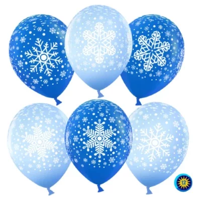 Латексный шар "Снежинки", голубой и синий