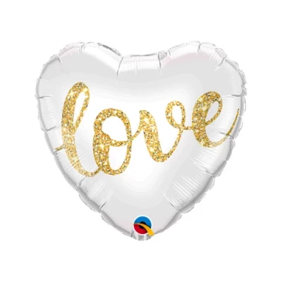 Шар сердце "LOVE", Глиттер золото