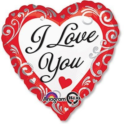 Шар Джамбо ILY Сердце белое с завитками