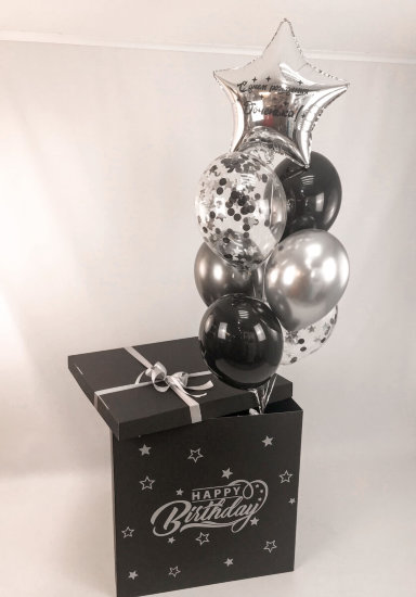 Коробка-сюрприз с воздушными шарами «Серебро»