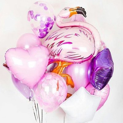 Фонтан из воздушных шаров с фигурой «Розовый фламинго»