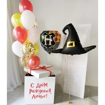 Коробка-сюрприз с шарами на День рождения "Хогвартс"