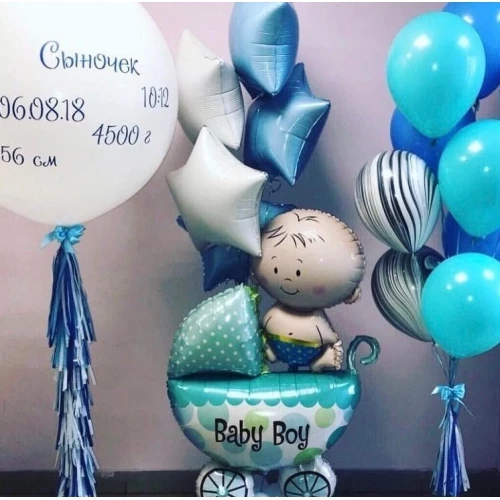 Композиция из шаров "На выписку", голубая гамма