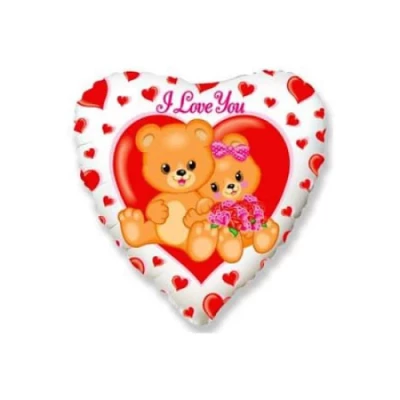 Сердце-шар "ILY. Влюбленные мишки", белый